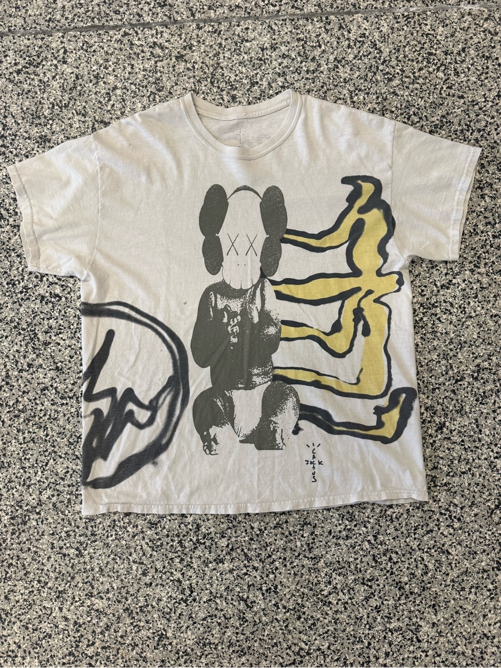 Cactus Jack KAWS Graphic Tee in Light Gray and Yellow